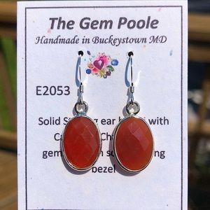 925 Silver, Carnelian Chalcedony Drop Earrings